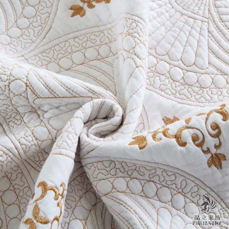 European-style pure cotton embroidery bed cover set with pillowcases for 1.8 metre beds