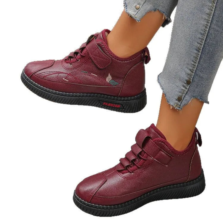 Black and red women's velvet cotton shoes with a non-slip rubber sole and low tube design