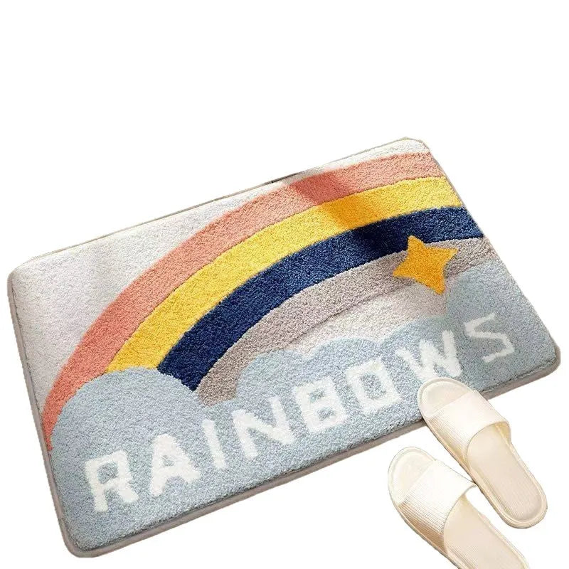 Rainbow pattern Sky Sea colour cashmere carpet floor mat with plastic bottom resistant to dirt