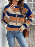 Women's colourblock striped polyester pullover sweater with long sleeves
