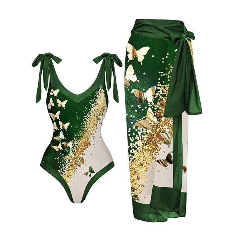 Women's solid colour one-piece swimsuit with removable skirt and spaghetti straps