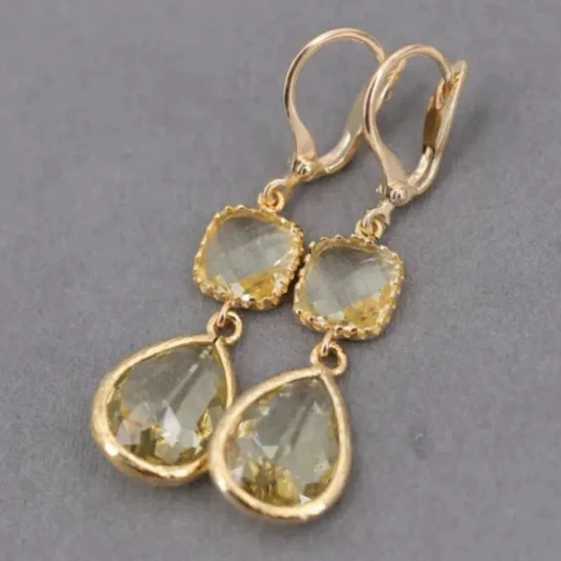 Gold geometric crystal long fringe earrings with exaggerated retro design