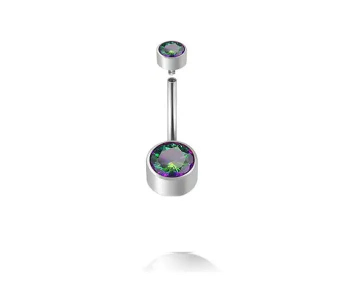 Double-headed zircon titanium alloy navel stud in multiple colours and sizes.