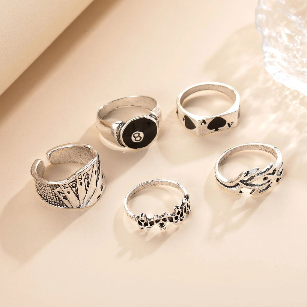 Black alloy fashion ring featuring a retro spade card design for women