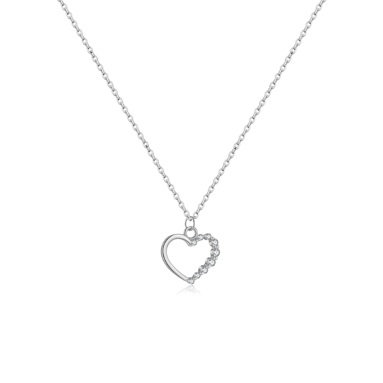 Sterling silver hollow heart necklace with 925 silver pendant on regular chain