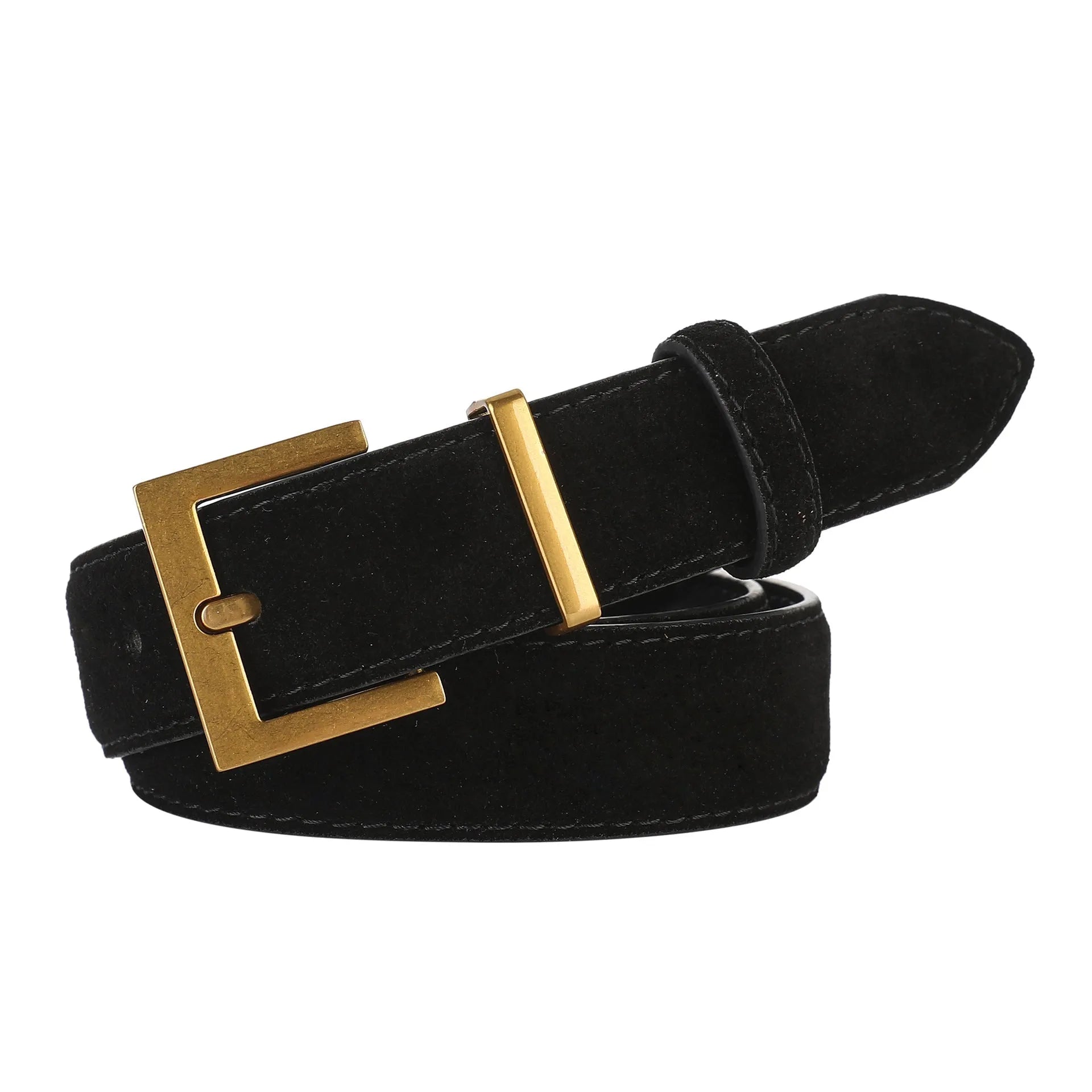 Ladies' genuine leather pin buckle belt with quadrilateral alloy fastener in black, caramel or brown colours