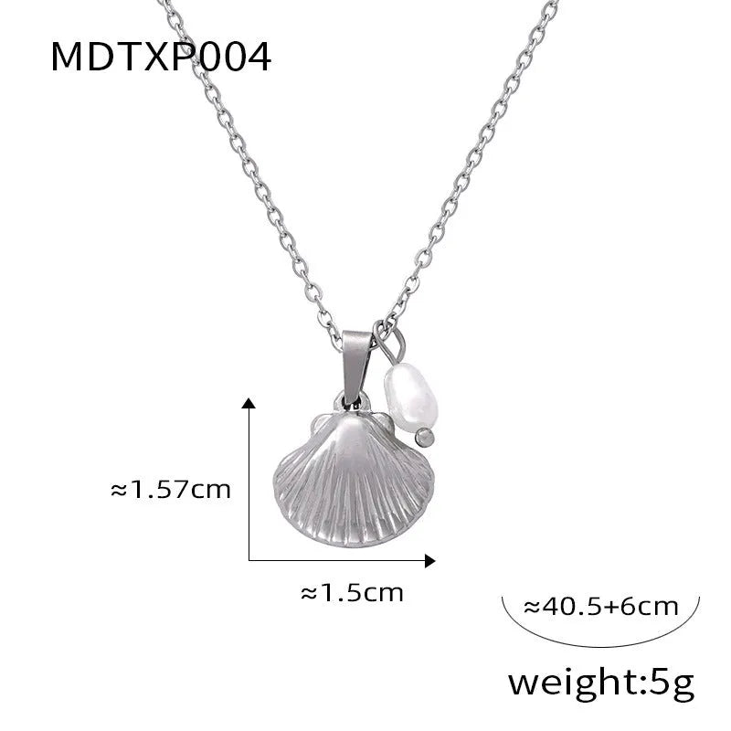 Women's vintage French design necklace with titanium steel chain and freshwater pearl bead pendant