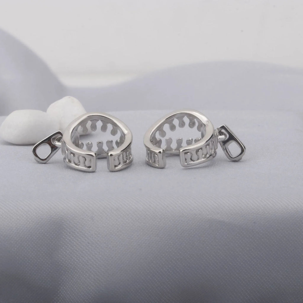 Copper geometric ear bone clip earrings with line design and zipper clip mechanism