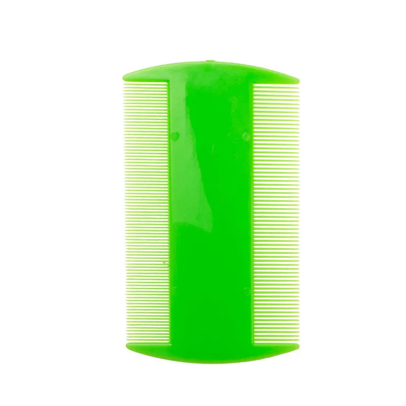 Fine teeth plastic flea comb for lice removal in various colours on a white background.