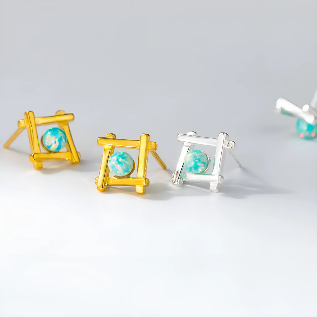 Geometric cross quadrangle stud earrings in 925 sterling silver with Seiko treatment