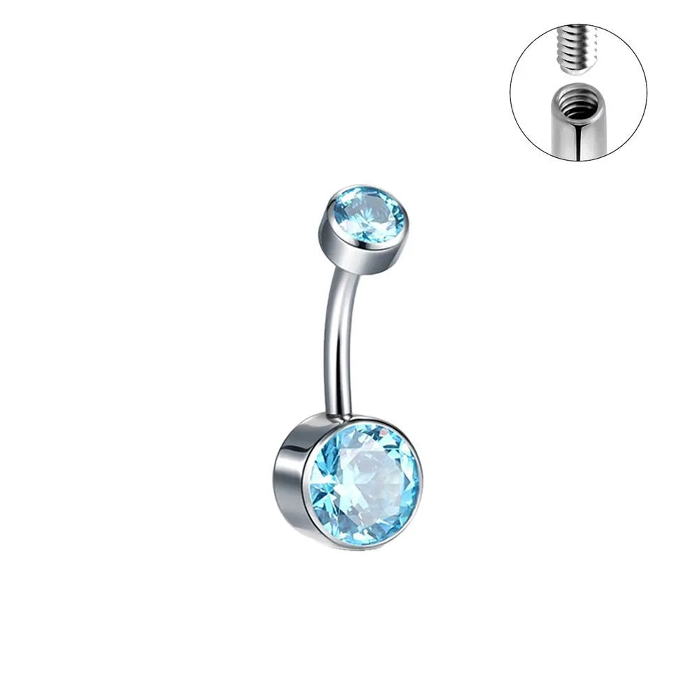 Double-headed zircon titanium alloy navel stud in multiple colours and sizes.