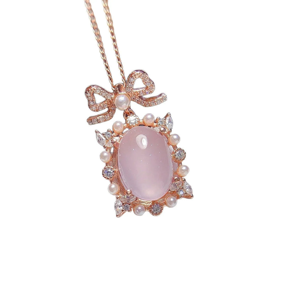 Geometric rose quartz pendant necklace with 925 silver and rose gold plating