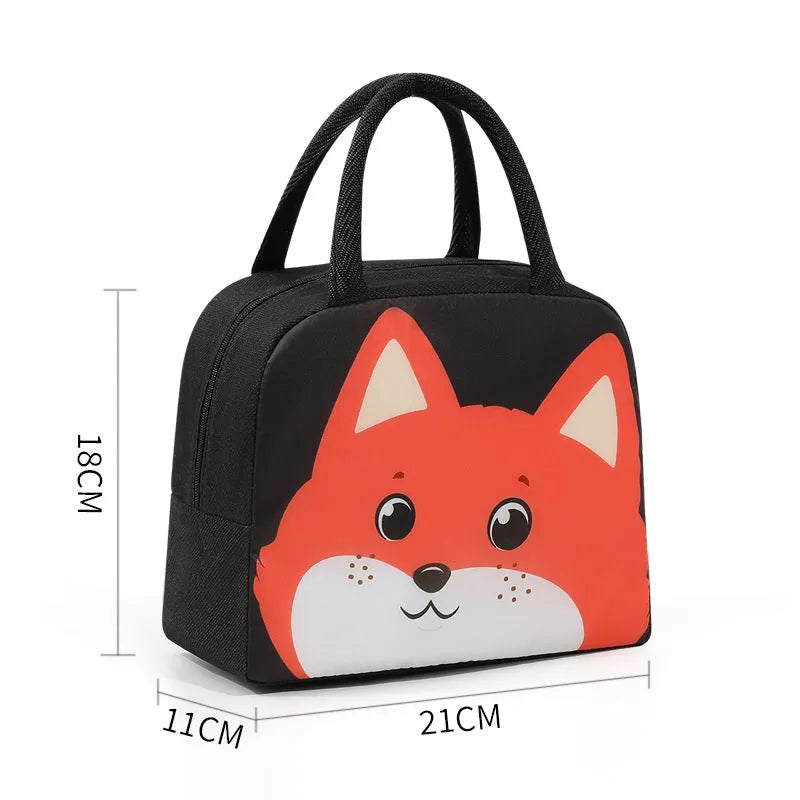 Cartoon insulated lunch box bag with animal designs and aluminium foil lining for heat preservation