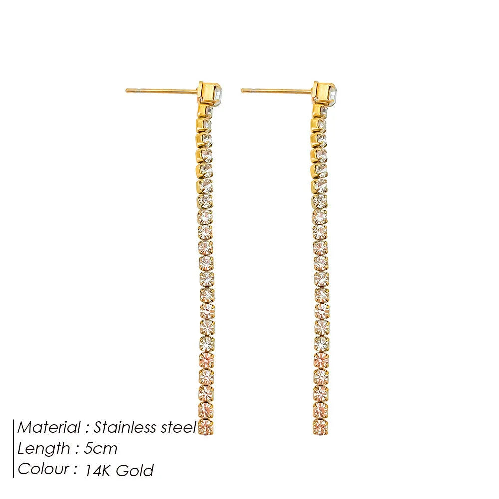 Sweet Elegance geometric zircon earrings in stainless steel with Chinese style line design