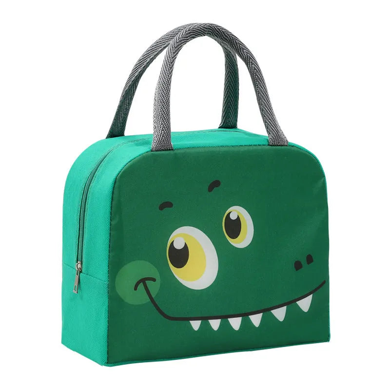 Cartoon insulated lunch box bag with animal designs and aluminium foil lining for heat preservation