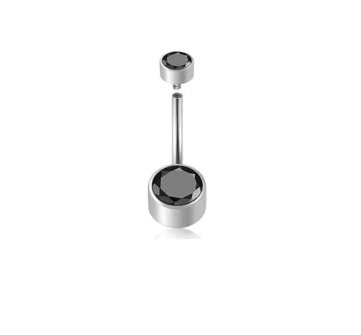 Double-headed zircon titanium alloy navel stud in multiple colours and sizes.