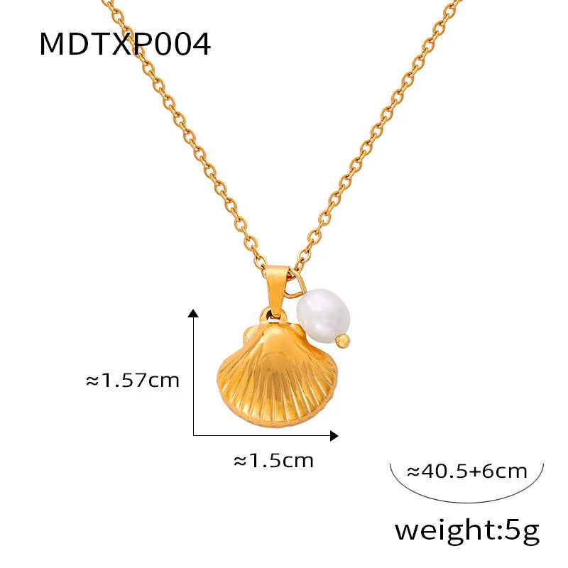 Women's vintage French design necklace with titanium steel chain and freshwater pearl bead pendant
