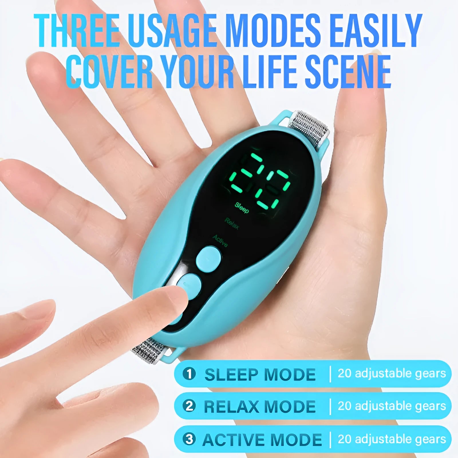 White and blue USB-powered intelligent sleeping aid device with compact dimensions