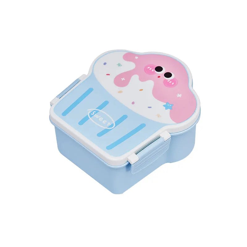 Pink and blue ice cream shaped plastic lunch box with spoon and fork included