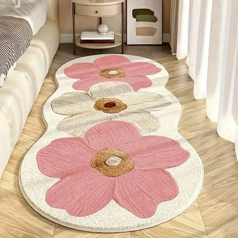 Colourful flower-shaped bedside blanket with floral print on a soft imitation cashmere texture