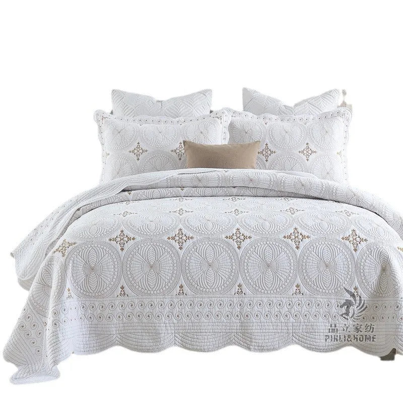 European-style pure cotton embroidery bed cover set with pillowcases for 1.8 metre beds