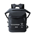 Black 25 litre waterproof backpack with mesh external clips for outdoor water activities
