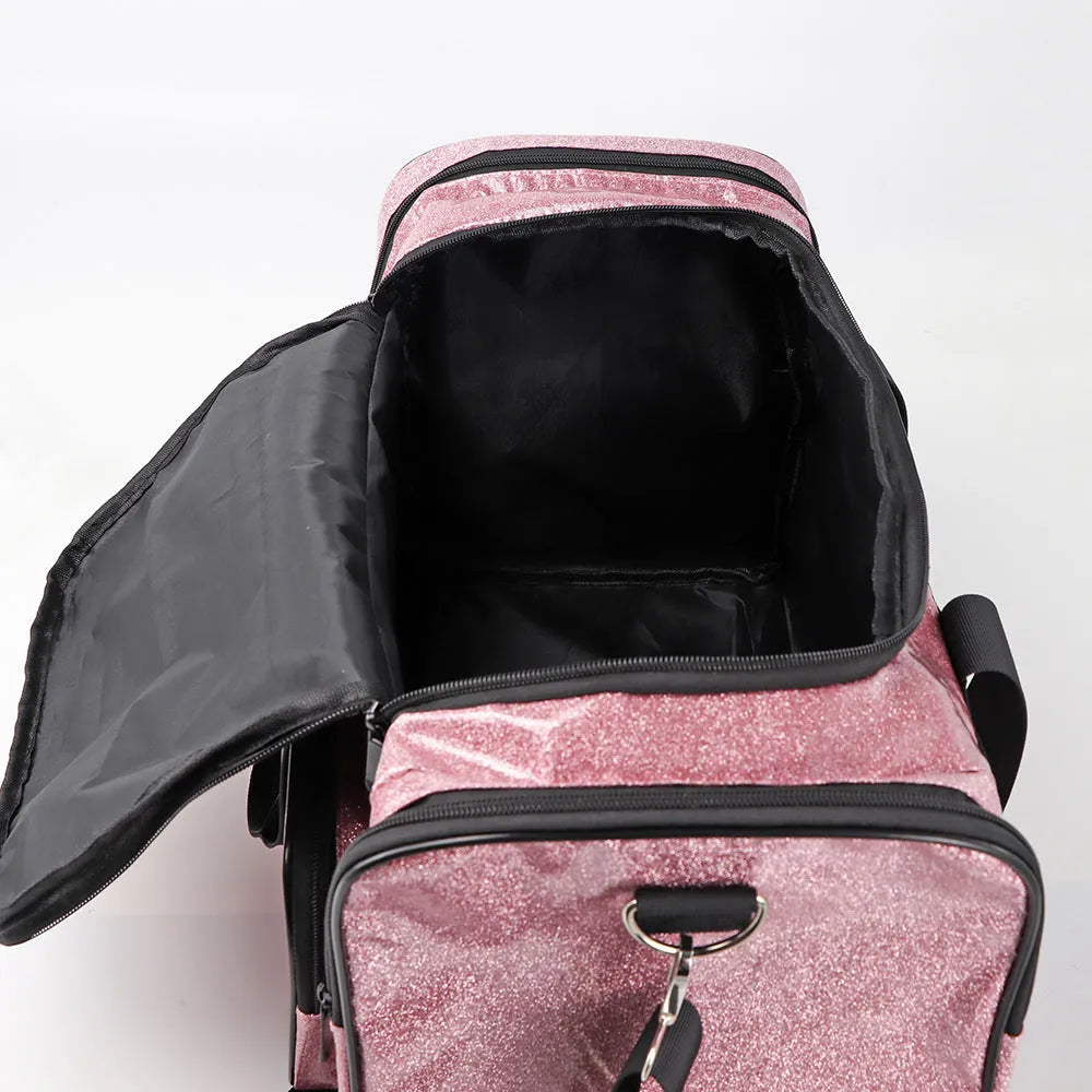Large silver PU leather sports handbag with letter design for yoga and fitness