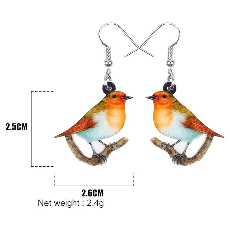 Acrylic blue titmouse geometric animal pendant earrings with snake chain details