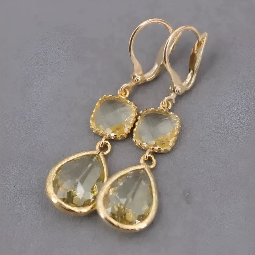 Gold geometric crystal long fringe earrings with exaggerated retro design