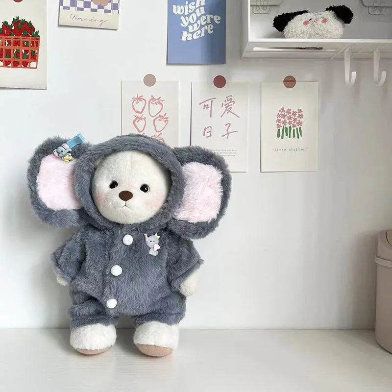 Grey elephant jumpsuit doll clothing for 30cm Lina teddy bears made from plush fabric