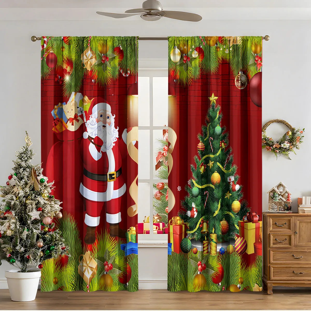 3D digitally printed Christmas curtain panel showing one of fifteen European design options