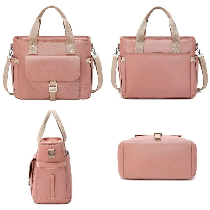 Insulated cube-style hiking bag with removable shoulder strap and side pocket in Oxford cloth