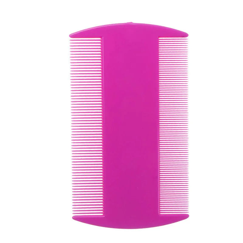 Fine teeth plastic flea comb for lice removal in various colours on a white background.