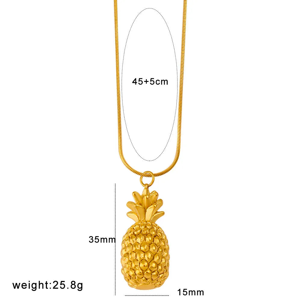 Stainless steel necklace with fruit pendants: apple, grape, watermelon, banana, pineapple, strawberry.