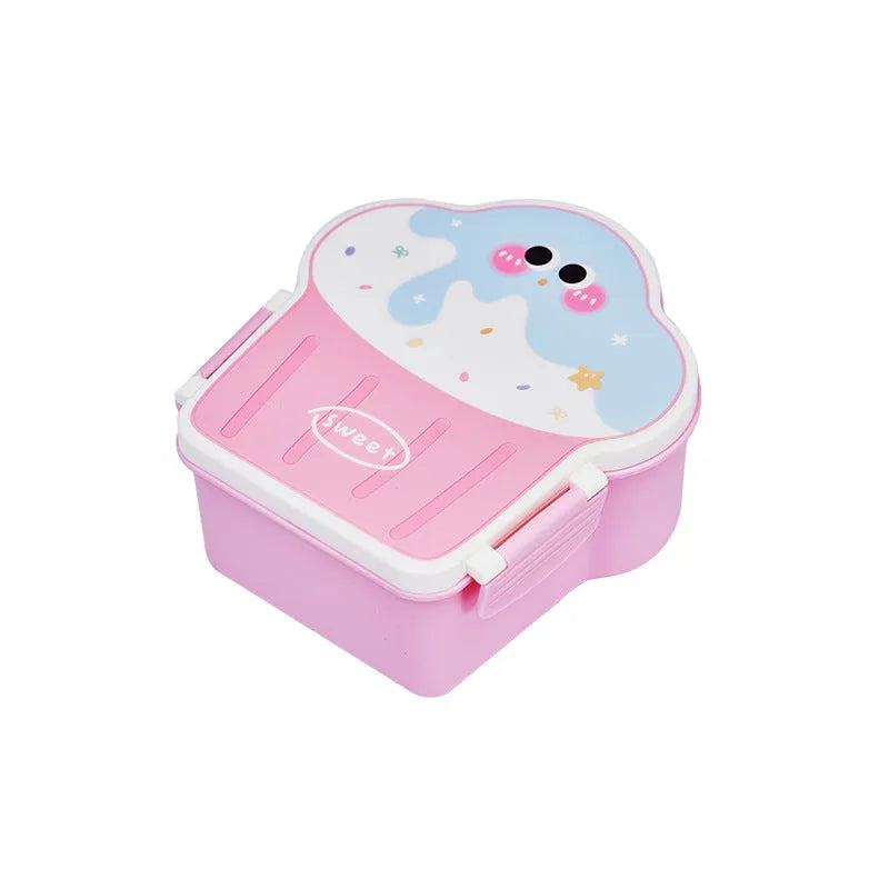 Pink and blue ice cream shaped plastic lunch box with spoon and fork included