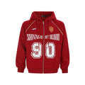 Women's loose-fit hooded jacket with letter embroidery in red, available in three other colours