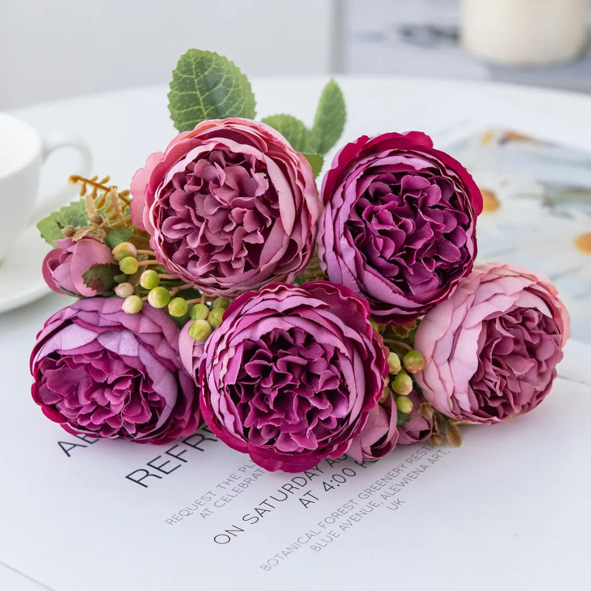 Silk artificial peony flower bouquet in multiple colour options for wedding or home decoration