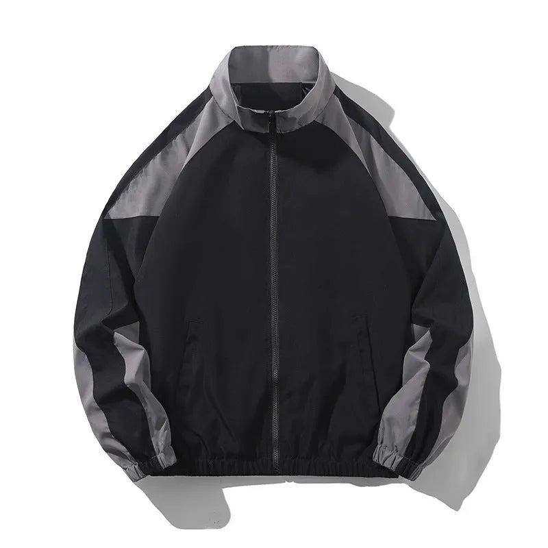 Men's loose-fit casual jacket with colour-contrast stitching and side seam pockets in dark blue