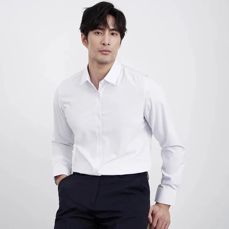 Men's wine red slim fit business shirt with long sleeves and non-iron treatment