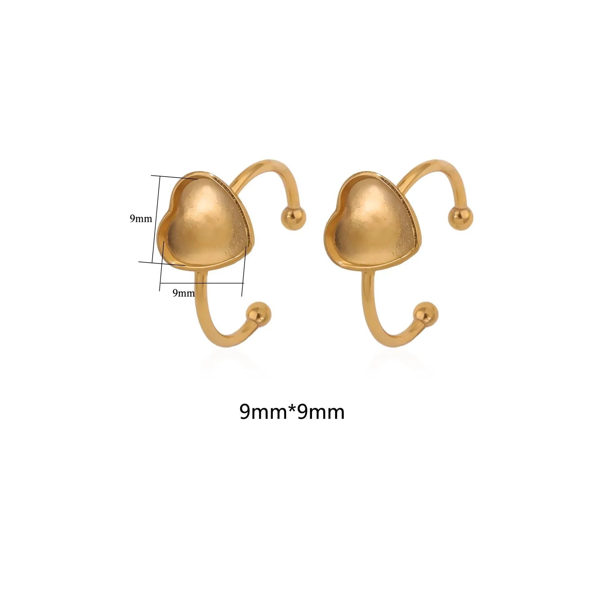 Assortment of golden electroplated stainless steel ring settings and DIY jewellery components in various shapes.