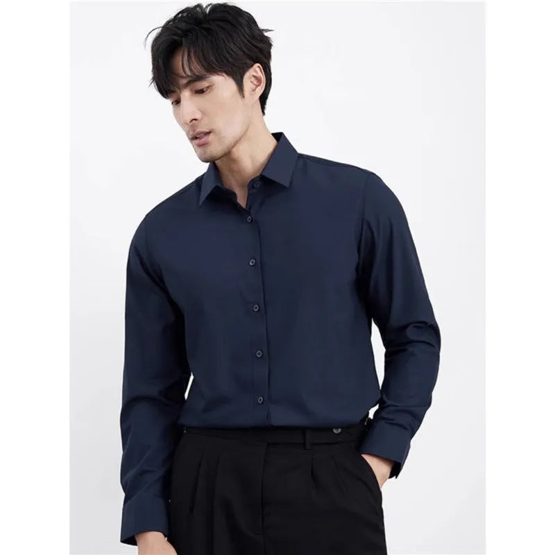 Men's wine red slim fit business shirt with long sleeves and non-iron treatment