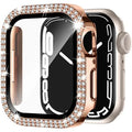 Apple Watch case with double diamond glass screen protector in rose pink colour for a 44mm model.