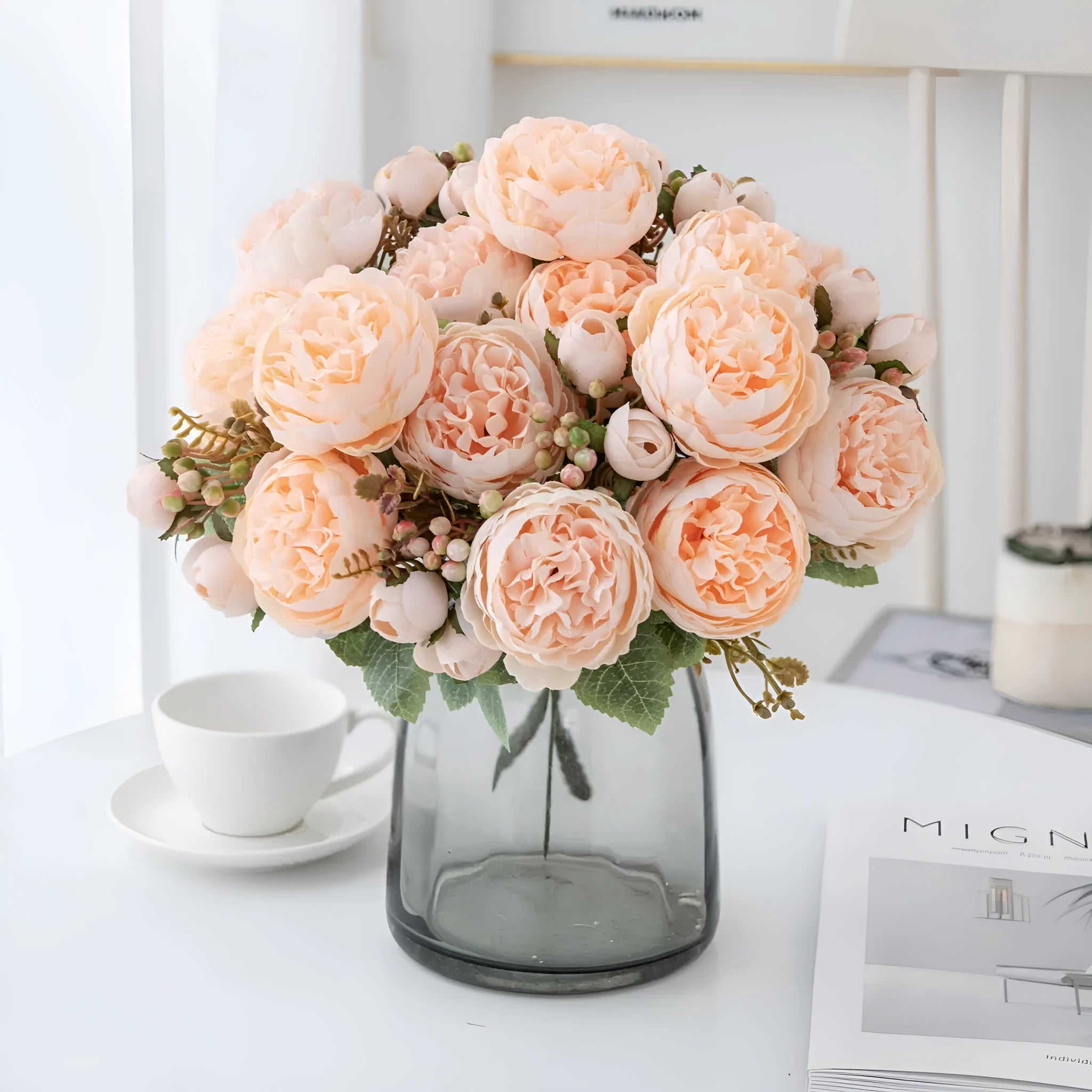 Silk artificial peony flower bouquet in multiple colour options for wedding or home decoration
