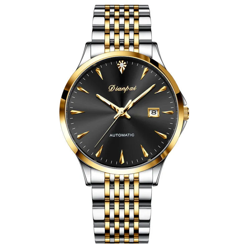 Men's simple dial automatic mechanical watch with stainless steel strap and mineral glass