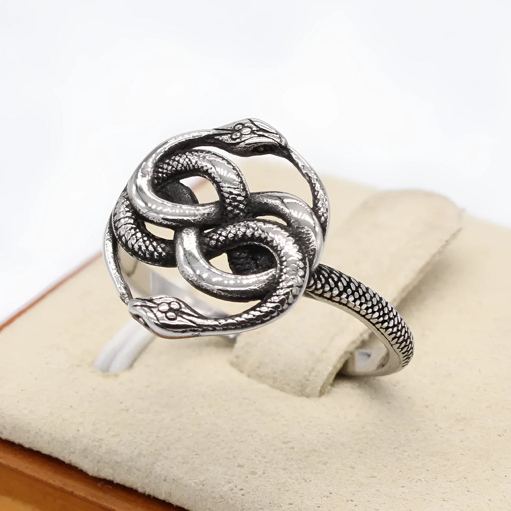 Titanium steel snake ring in retro European style with detailed design, shown in steel colour