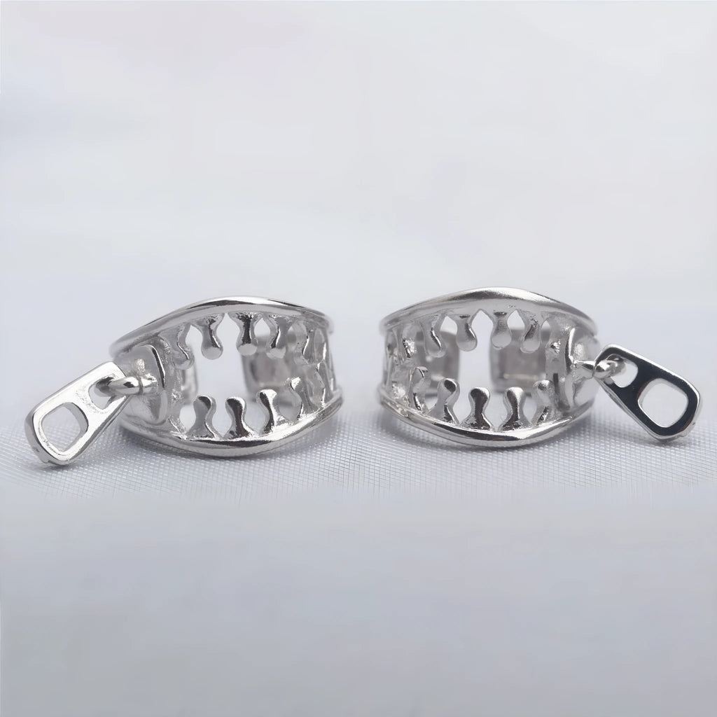 Copper geometric ear bone clip earrings with line design and zipper clip mechanism