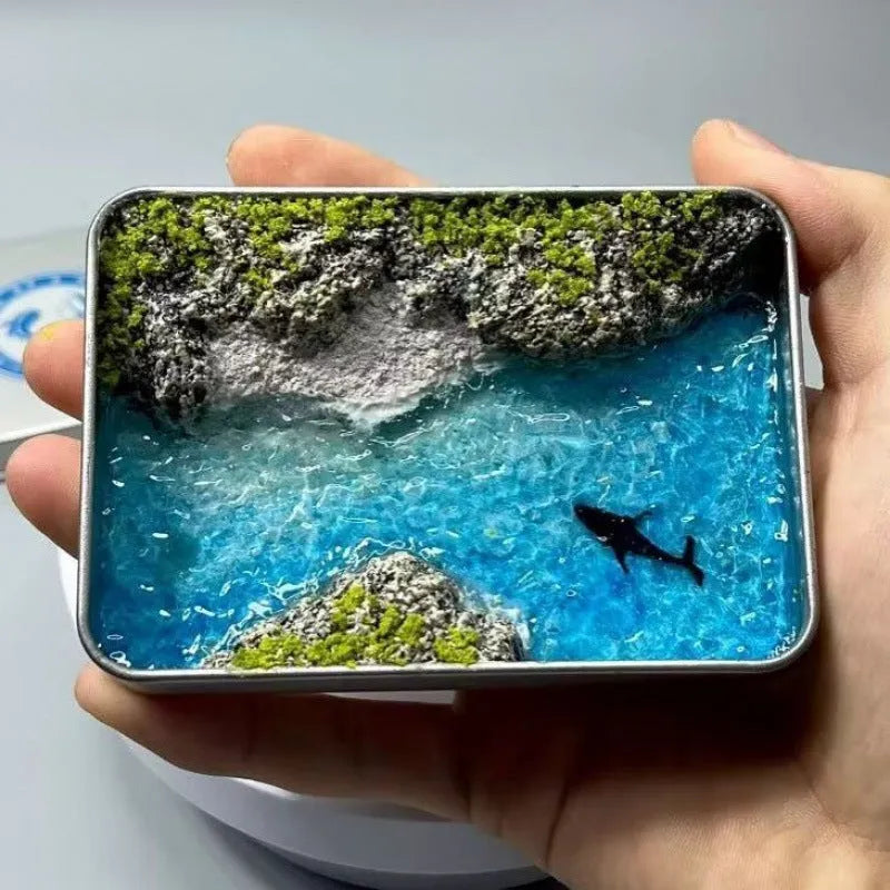 DIY bamboo marine landscape handmade model ornament with whale and beach themes