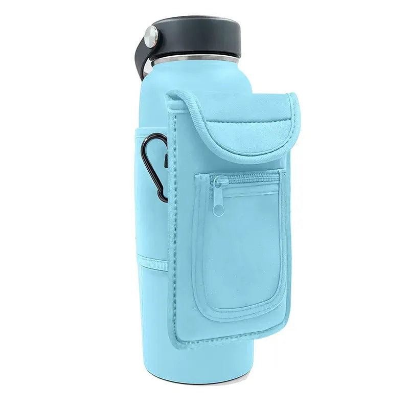 Cloth fitness bottle sleeve for large kettles with magnetic or carabiner fastening in multiple colours.
