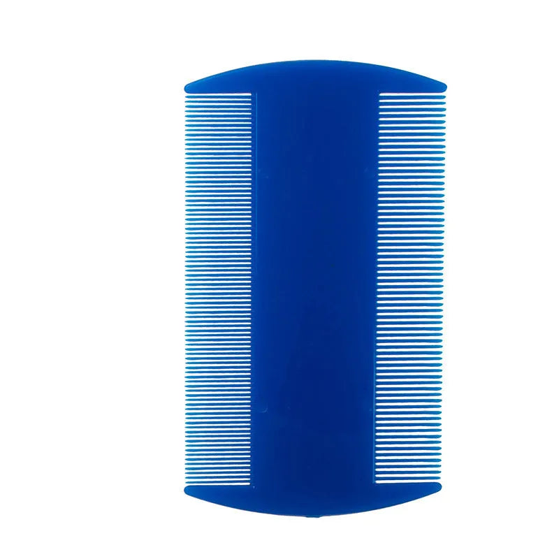 Fine teeth plastic flea comb for lice removal in various colours on a white background.