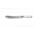 Damascus pattern VG10 steel combined chef knife with 21cm blade on wooden surface